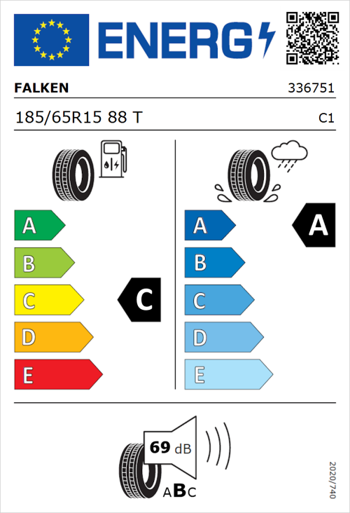 Tyre Label for Falken Sincera-SN110 185/65R15 88T