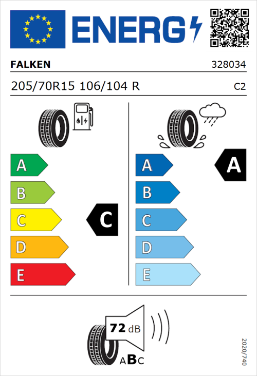 Tyre Label for Falken Linam VAN01 205/70R15 106/104R